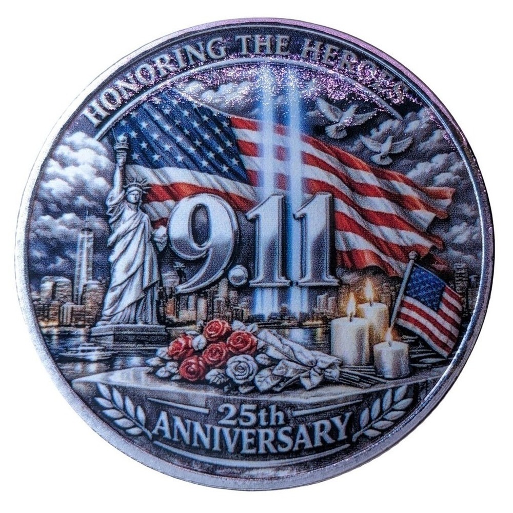 9/11 COMMEMORATIVE MEDAL 25TH ANNIVERSARY NEVER FORGET HEROES EXCELLENT